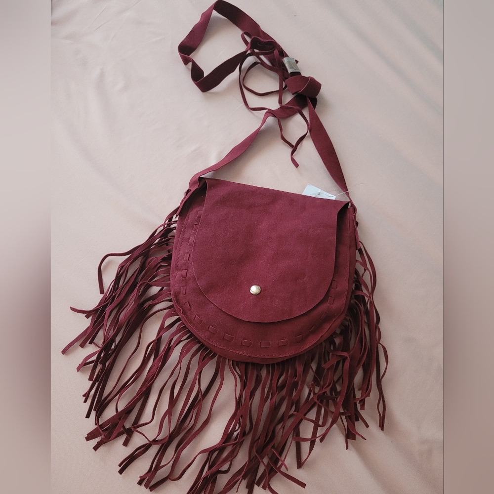 Fringe Burgundy Shoulder Bag